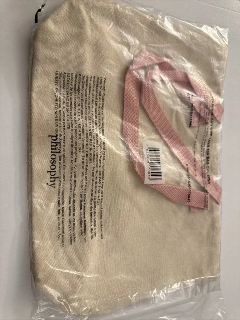 Philosophy Light Weight Canvas Bag Tote Sack New Pink B62